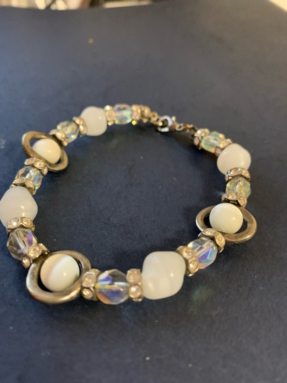 Elegant White Bead and Crystal Bracelet